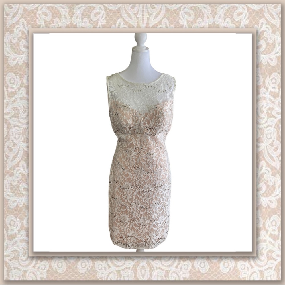 Nina Canacci Ivory Lace and Silver Sequin Dress
